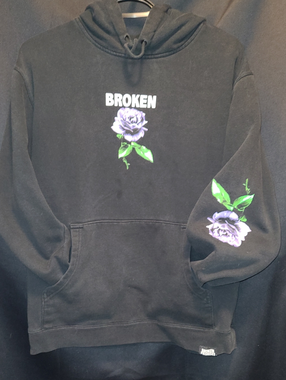 Broken Graphic Black Hoodie with Purple Rose MEDIUM